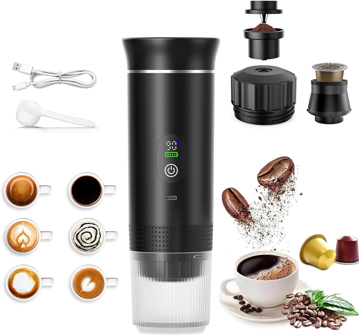 YOR® Draagbare Koffiemachine - Blender To Go - Draagbare Blender - Zwart - 28cm x 9cm x 9cm