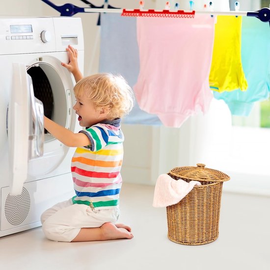 EGoods - Rieten prullenbak met deksel voor slaapkamer en badkamer - Boho rieten afvalmand geweven - Kantoor vuilnisbakken rotan opbergmand — afbeelding 5
