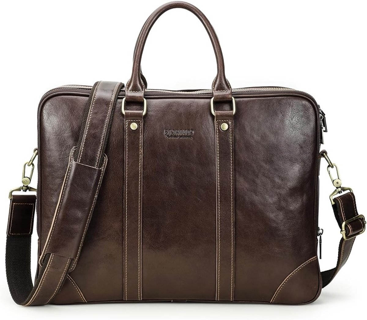 Leren laptoptas voor 14 inch laptop, vintage schoudertas voor mannen en vrouwen, perfect voor werk en school
