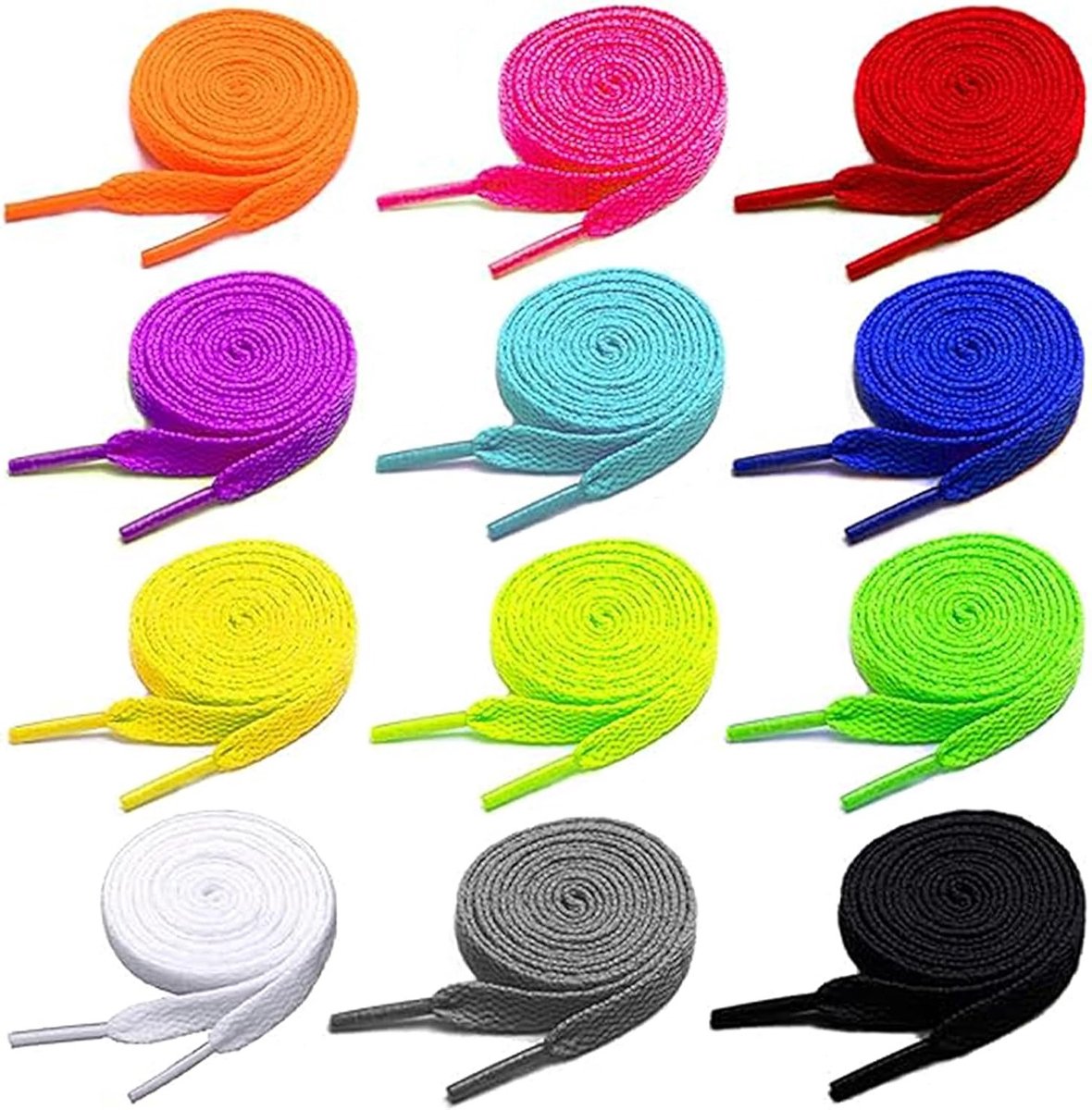 12 Paar 140cm Platte Veters met Opbergdoos voor School en Kunst, Multicolor en Dierenontwerpen