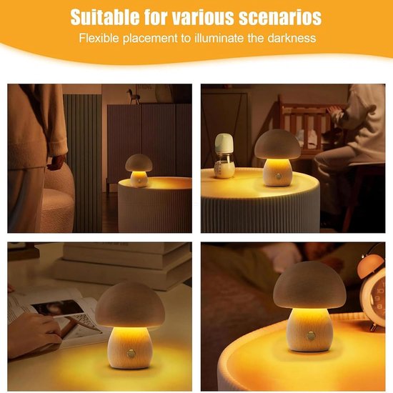 Houten Paddestoel Lamp - Draadloze Nachtlamp - Sfeerverlichting Kamer - Instelbare Helderheid - 109 x 9 cm - Beige — afbeelding 5