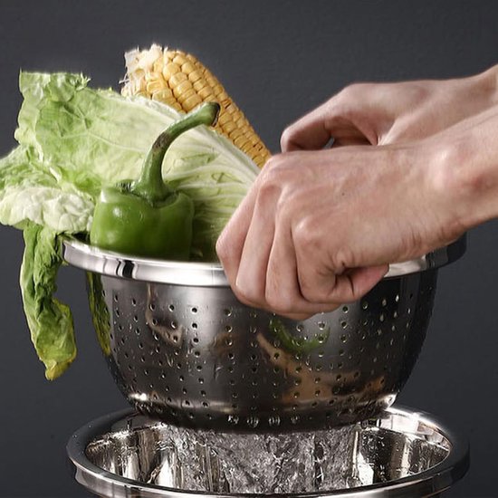 Mixing Bowl & Vergiet Set - Roestvrij staal | Multifunctionele mengkom van roestvrij staal en draining vergiet met rooster, ideaal voor het maken van salade met maaltijden, en verstevigend voedsel — afbeelding 5