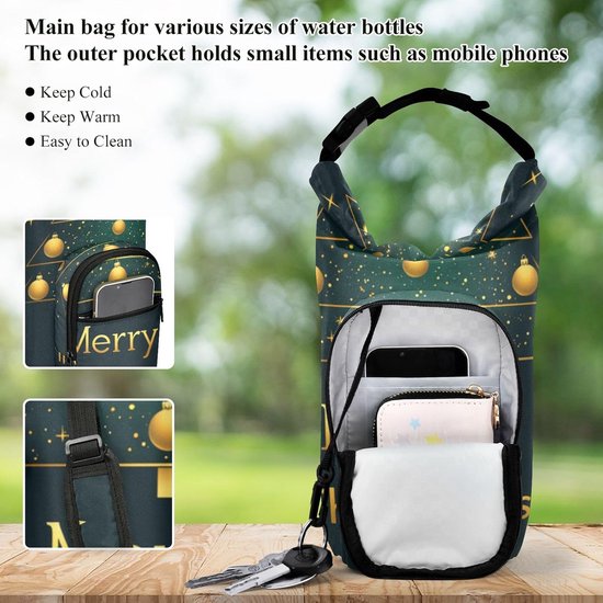 Fleshouder met Band - Flesdrager - Buitenactiviteiten - Geïsoleerde Voering - Past op 20-40 oz - Groen Goud — afbeelding 2
