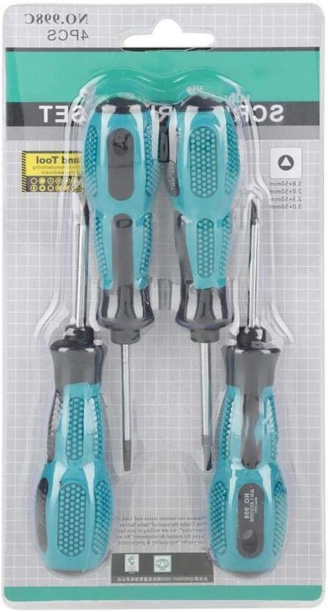 Precisie Schroevendraaiers - Driehoek Bits - Klusjes Binnen - Magnetische Tips - 4 Delig - Turkoois