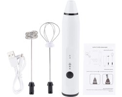 Elektrische Melkopschuimer - Handheld Frother - Dranken Bereiden - 3 Snelheden Instelbaar - USB Oplaadbaar - Wit