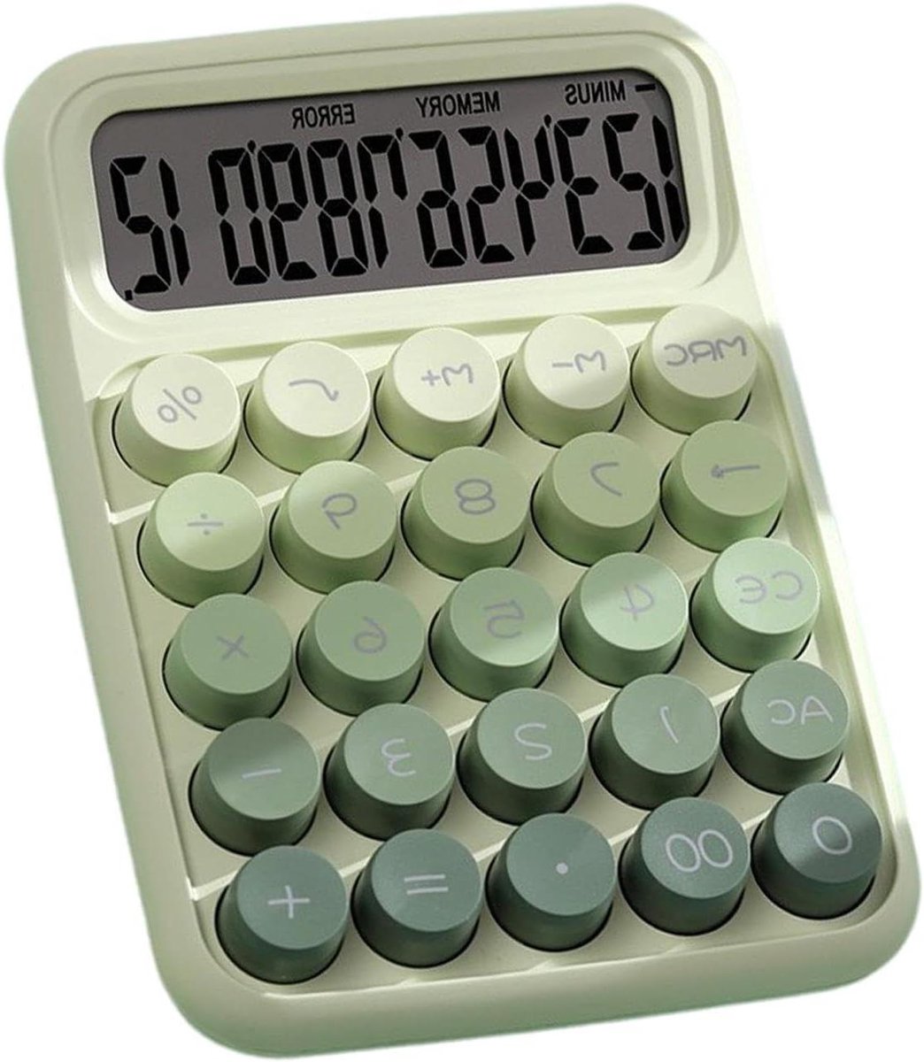 Rekenmachine - Bureau calculator - Dagelijkse berekeningen - Mechanische toetsen - 12 cijfers - Groen