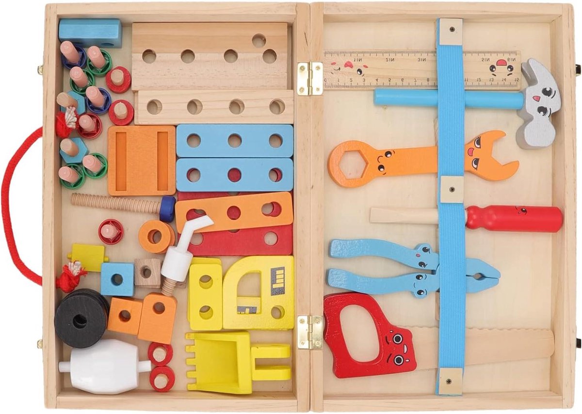 Houten Gereedschapskist - Constructie Speelgoed - Educatief Spel - Duurzaam Ontwerp - 31 x 22 x 7 cm - Houtkleur