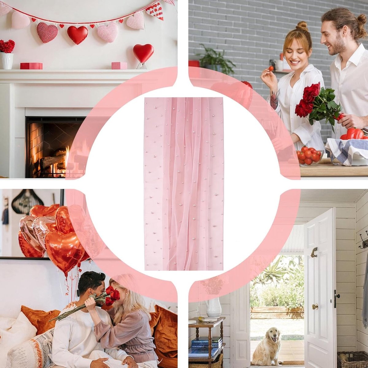 Tafelloper - Tafeldecoratie - Feestelijke aankleding - Verfijnde parelversiering - 100cm - Roze