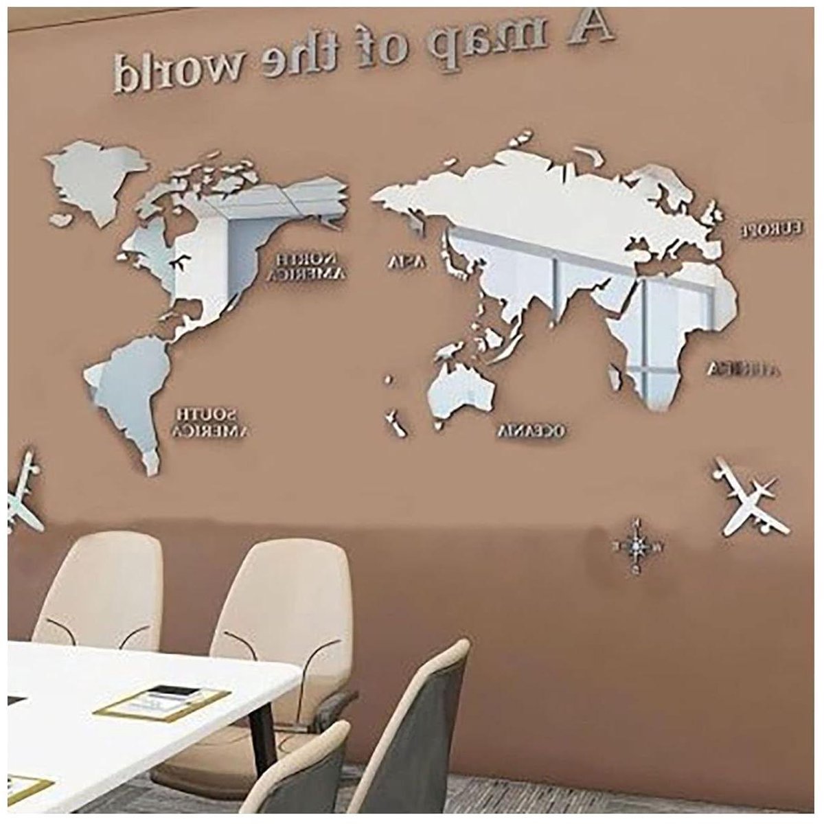 Wereldkaart Spiegel - Muurdecoratie Decor - Wand Decoratie - 3D Acryl Effect - 120 x 60 cm
