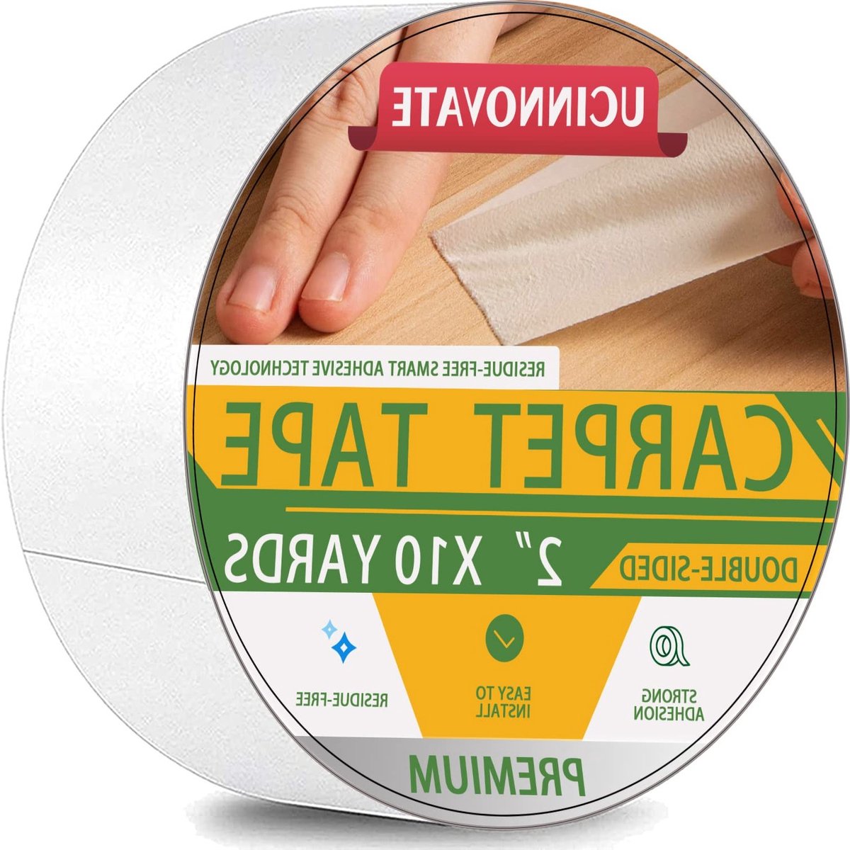 Dubbelzijdige tapijt tape voor vloerkleden, sterke en verwijderbare plakband, ideaal voor tapijten, houten vloeren en multifunctioneel gebruik 2" x 10 yards
