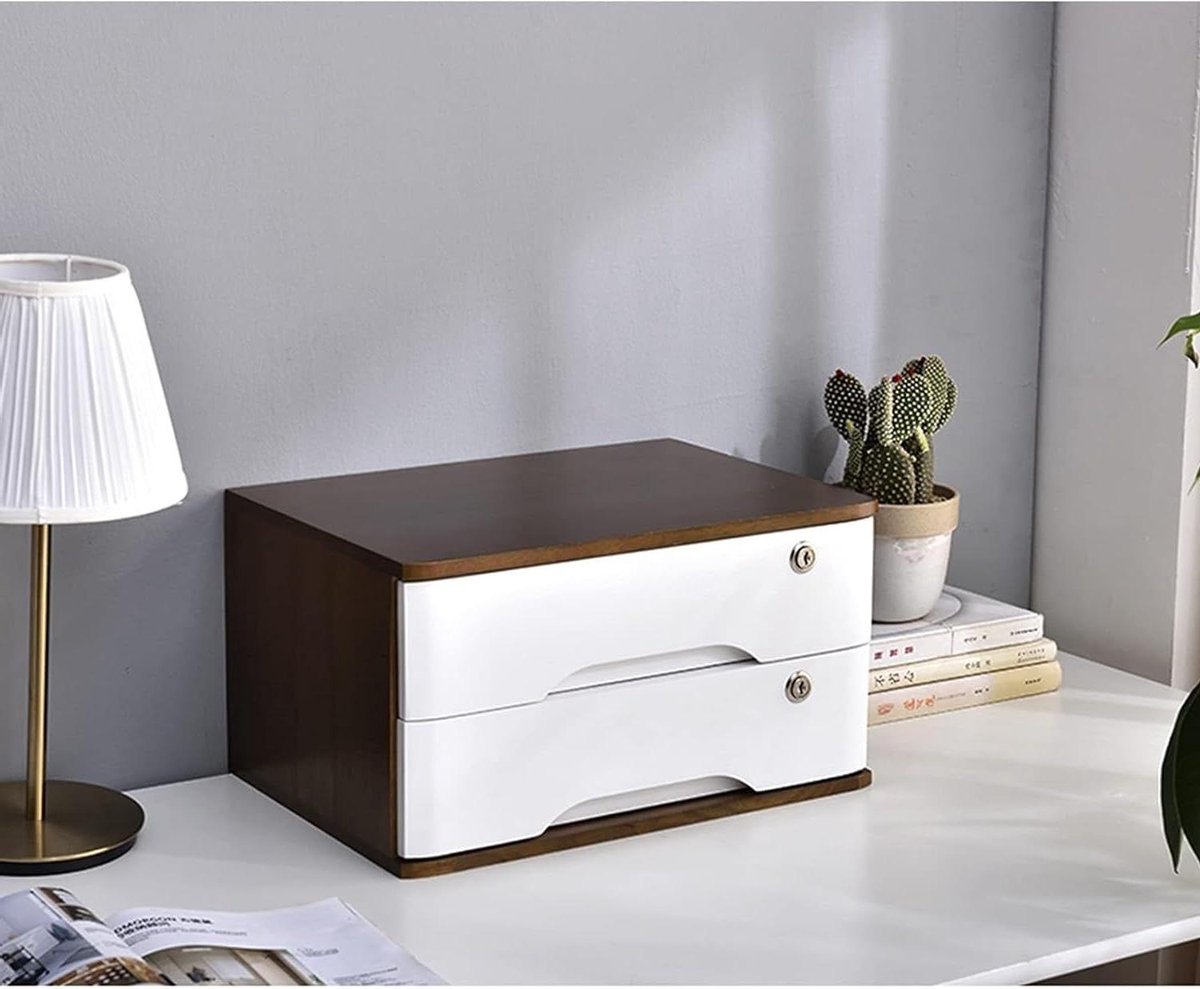 Bureau met laden - Opbergkast - Documentbeheer - Afsluitbaar - 40 x 28 x 22 cm - Houtkleur