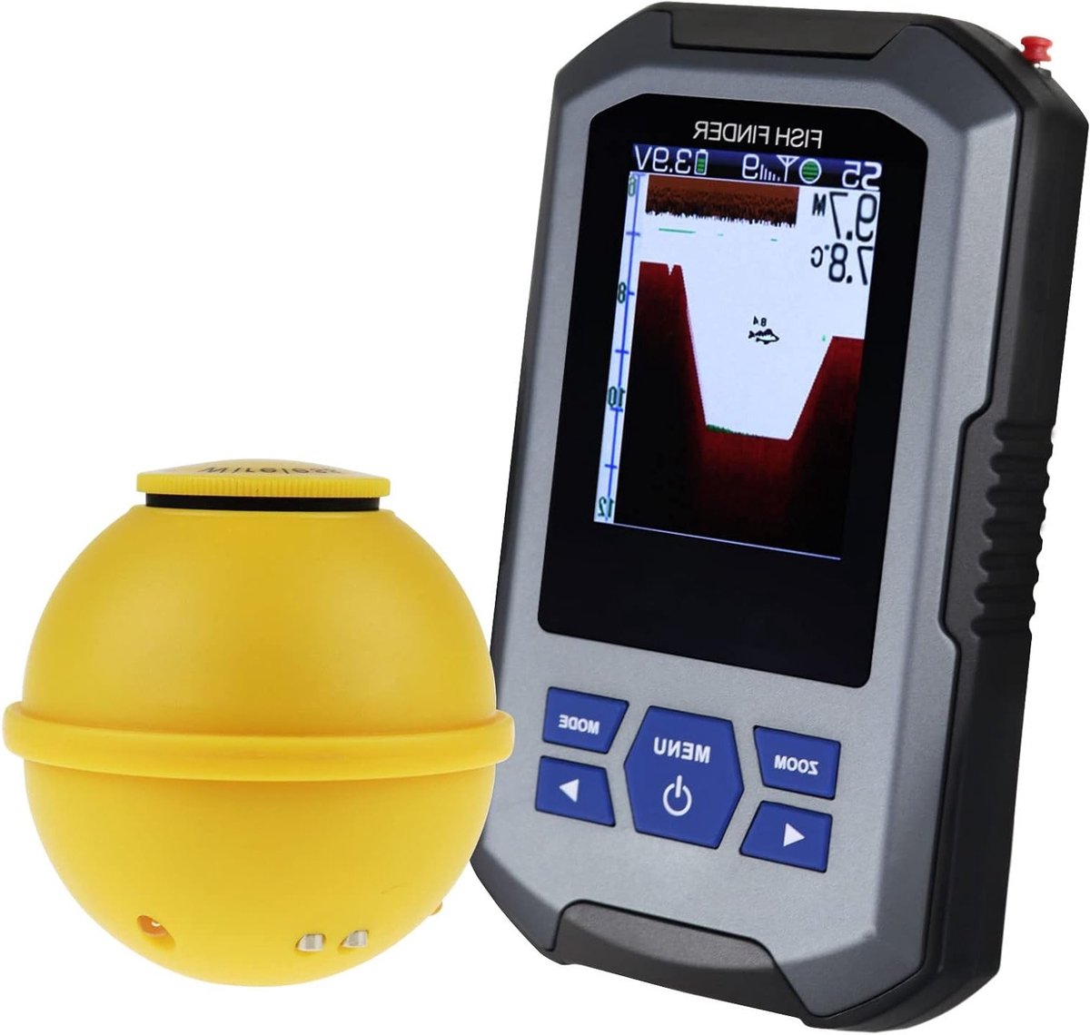 Draadloze Fish Finder met Sonar Sensor, 125kHz Frequentie, 45 Meter Diepte, Alarmfunctie en Groot LCD Scherm voor Vissen en Onderwaterdetectie