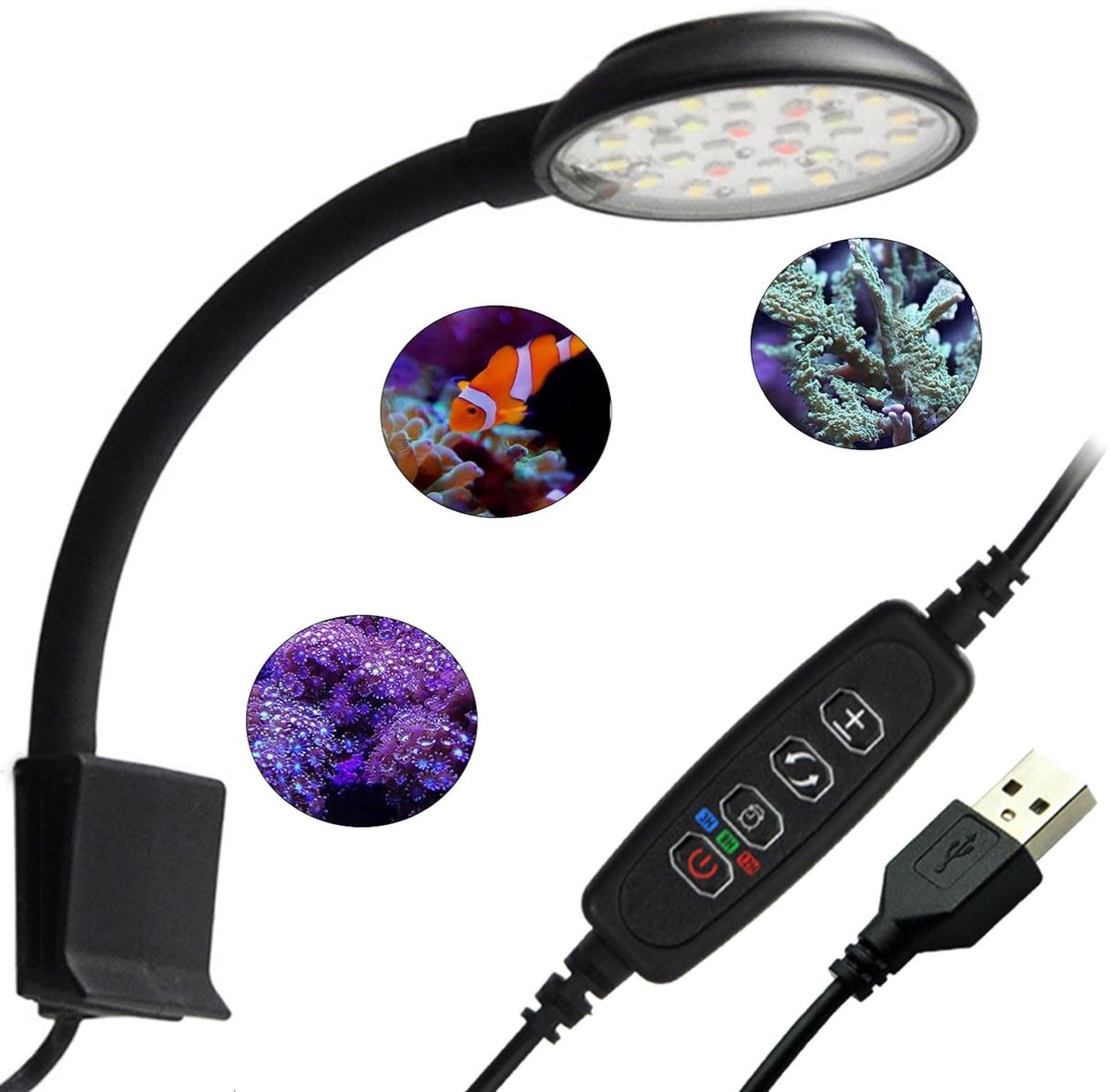 ONF3 - Clip-on Aquarium Lamp - 7W Verlichtingssysteem - Met Timerfunctie - Voor aquariums 20-40 cm - Geheugenfunctie - Energiezuinig - Ideaal vo...