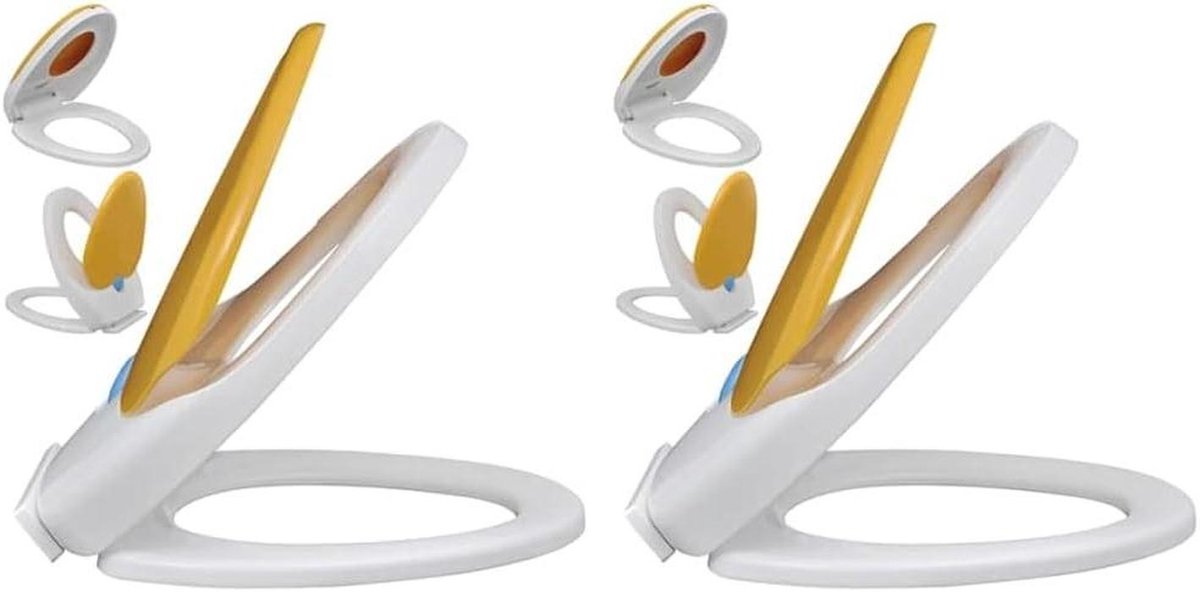 Toiletbril - WC zitting - Gezinsgebruik - Soft-close functie - 2 stuks - Wit en geel