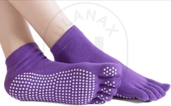 Yogasokken - Sportsokken - Anti slip sokken - Pilates - Teensokken - Gripsokken - Antislip - Fitness socks - Tegen uitglijden - Sokken met losse tenen - Maat 36-40 - Paars - Jonyx — afbeelding 2