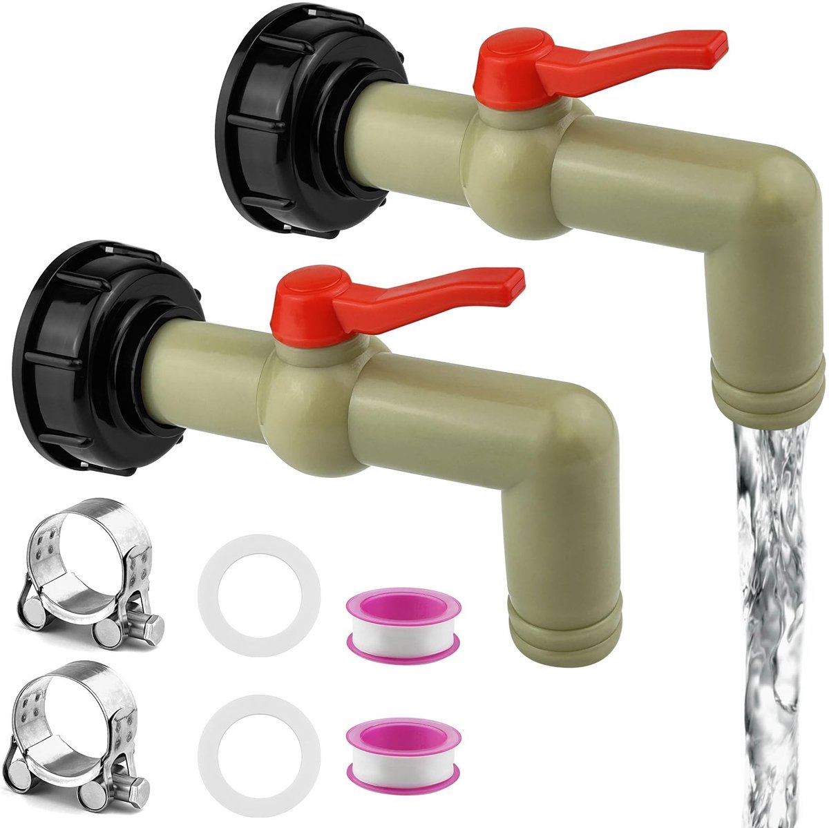 Allecto Drain Tap - Tank Accessoires - Hoogwaardige Kwaliteit - Grijs/Groen - Geschikt voor 1000 L Container - Inclusief Adapter en R...