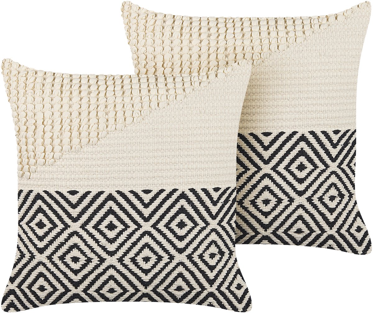 Beliani CALANTHE - Sierkussen set van 2 - Beige - 45 x 45 cm - Katoen