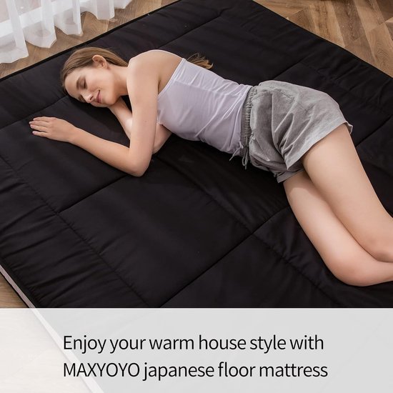 Futon matras - Vloermatras slaapkussen - Logeren slapen - Extra dik opvouwbaar - 190x90x10 cm - Zwart — afbeelding 2