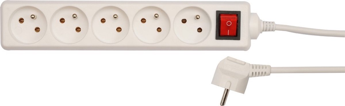 Klassieke Stekkerdoos met Schakelaar - Wit - Geaard - Verlichte Aan/Uit-Knop - Verlengkabel voor Huishoudelijk Gebruik