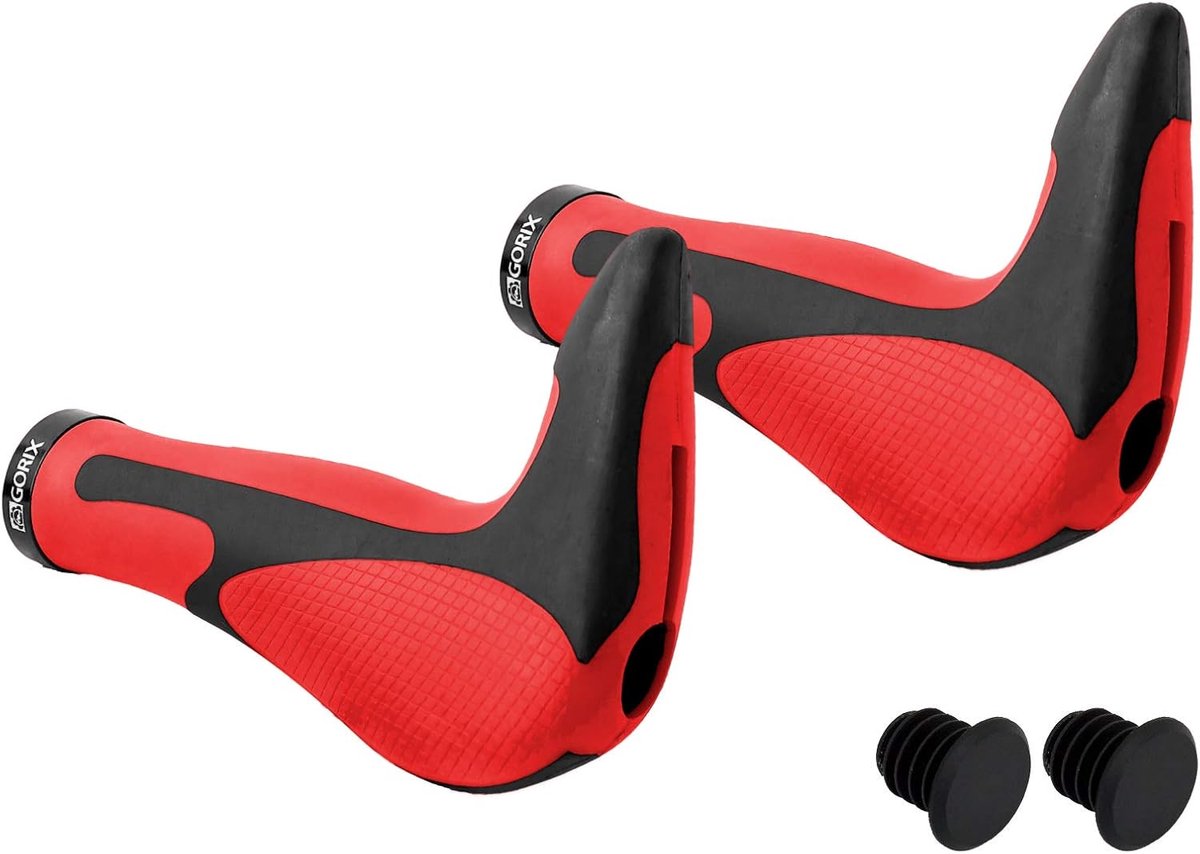 Fiets Ergo Grips - Handvatten Stuur - Mountainbike MTB - Geïntegreerd Bar End - 149 mm Lengte - Rood Zwart