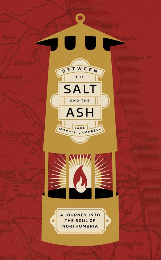 Boekomslag met gele en zwarte mijnschacht met rode gloed en tekst 'Between the Salt and the Ash'.