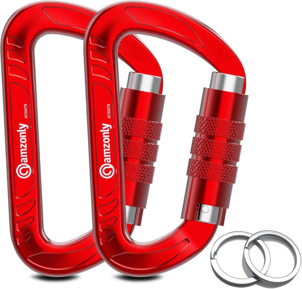 Auto Locking Carabiner Clips - Sleutelhanger karabijnhaken - Wandelen Camping - Lichtgewicht Aluminium 12KN - 7.98 x 4.8 cm - Rood