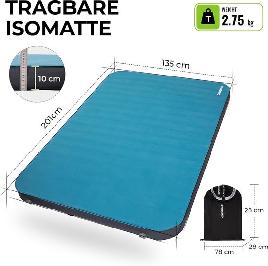 Zelfopblazende Mat - Luchtbed Kamperen - Buiten Slapen - Hoge Isolatie R-Waarde - 201x135 cm - Turquoise — afbeelding 4