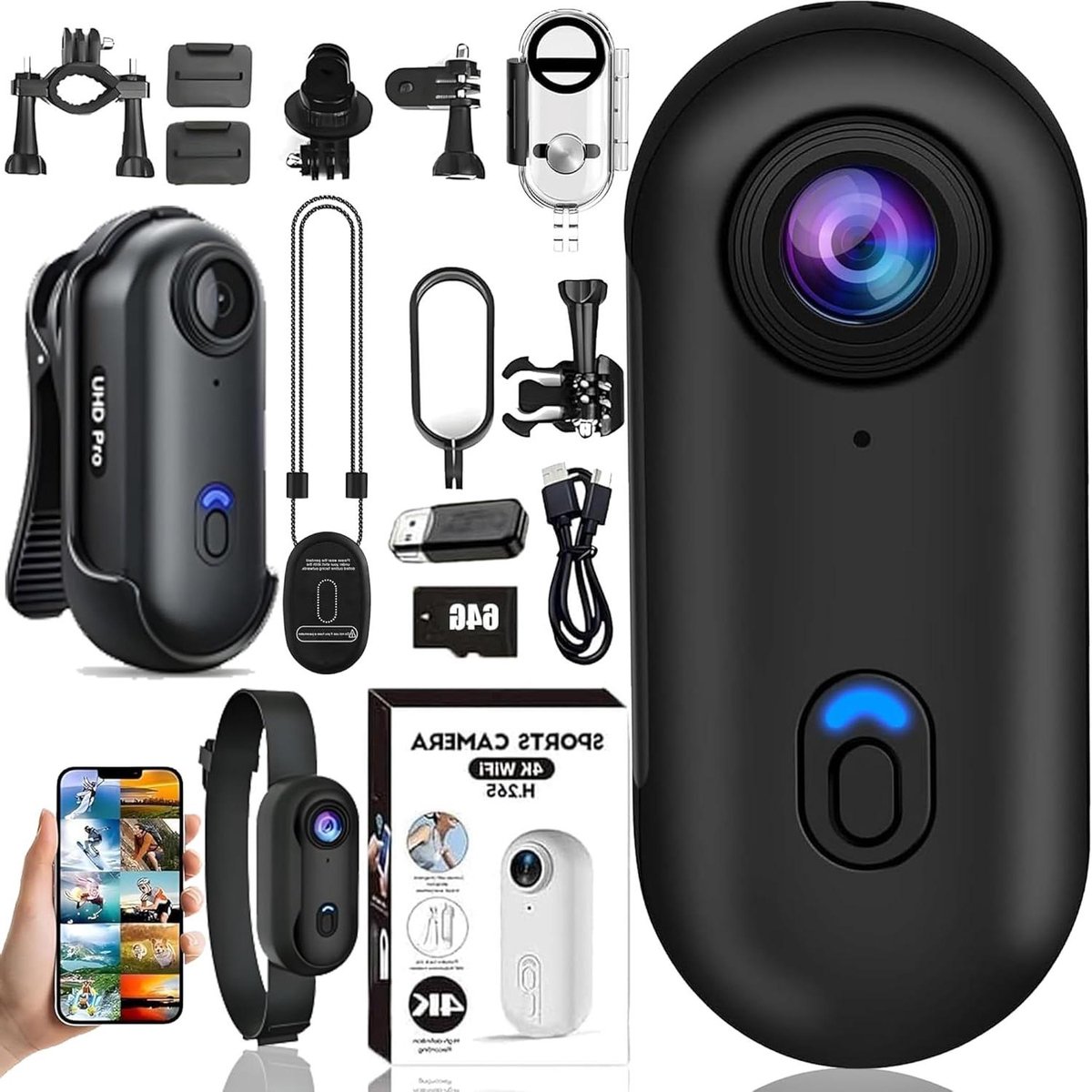 Mini Action Camera - Portable Body Cam - Outdoor Adventures - 360 Rotating Clip - Thumb Size - Black
