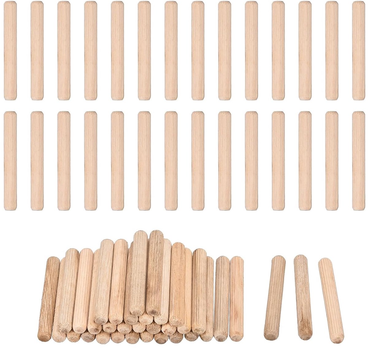 Houten pluggen - Bevestigingspennen - Meubelmontage - Gegroefd en afgeschuind - 8x60mm - Lichtbruin