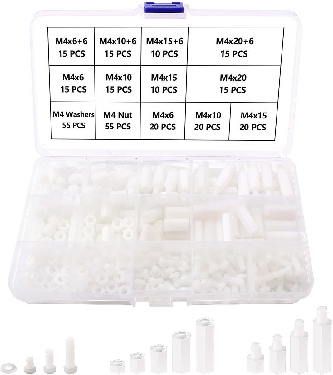 Afstandhouder Set - Nylon Bevestiging - Printplaat Montage - 280 Delig Assortiment - M4 Schroefdraad - Wit