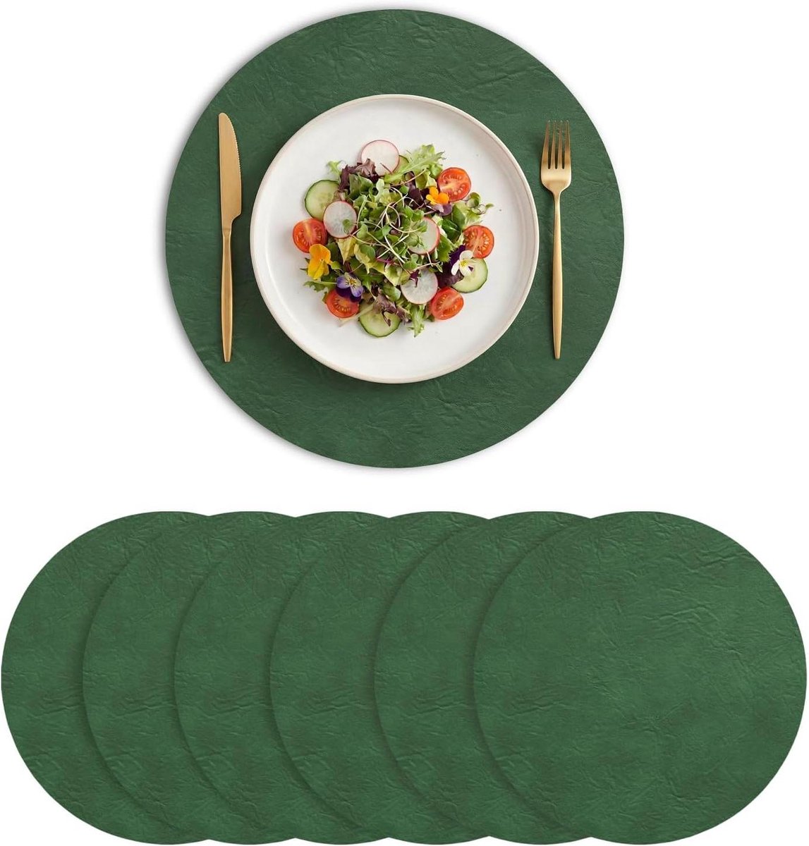 Set placemats - Tafelonderleggers - Keukendecoratie - Vuilafstotend - 38 cm - Donkergroen