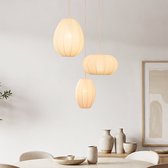 LumenXL - 3-lichts Japandi hanglamp Fabrica met stoffen lampionnen - warm beige met roze ondertoon