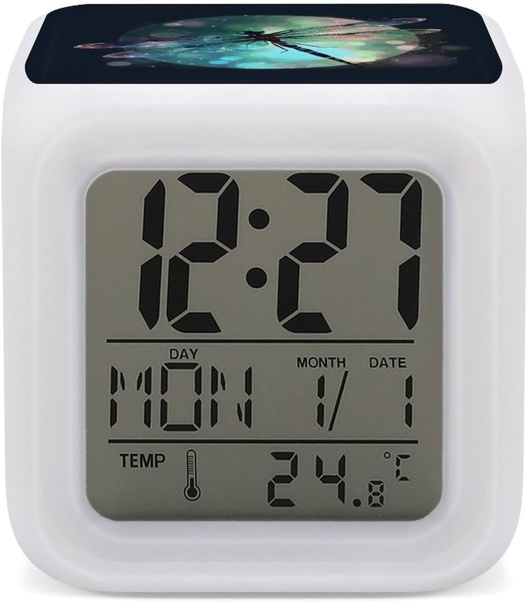 Digitale Wekker - Reiswekker - Bedside Tafel - Galaxy Print - 7.9 x 7.9 cm - Wit