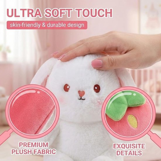 Pluche Haas Aardbei - Zacht Speelgoed Knuffel - Cadeau Kinderen - Omkeerbaar Ontwerp - 25 cm — afbeelding 3