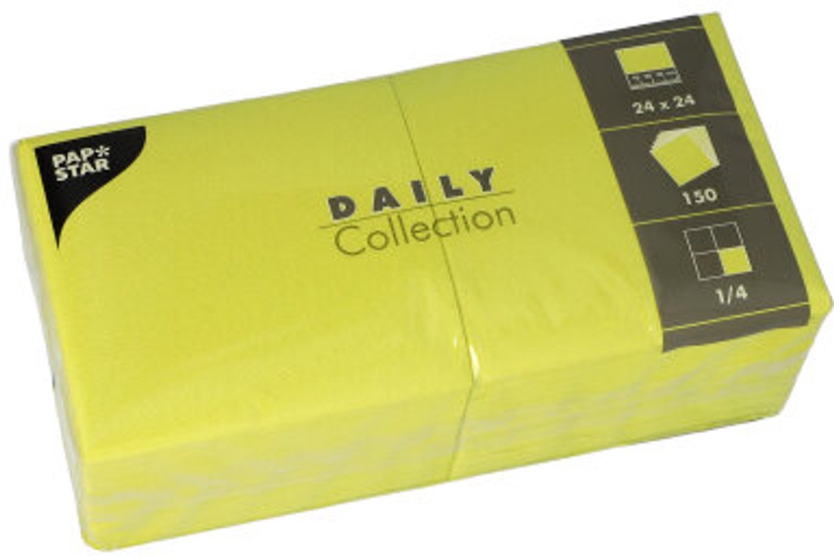 6x 150 Servetten DAILY Collection 1/4 vouw 24 cm x 24 cm lime