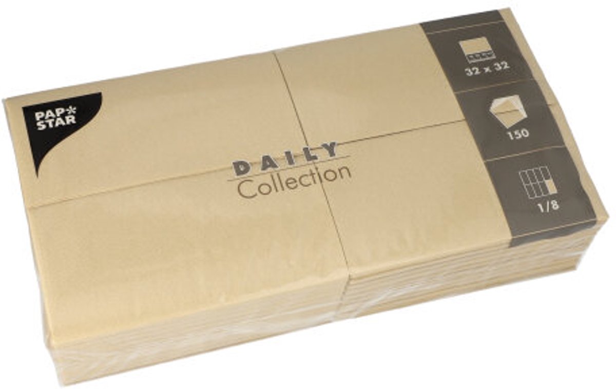 6x 150 Servetten DAILY Collection 1/8 vouw 32 cm x 32 cm zand