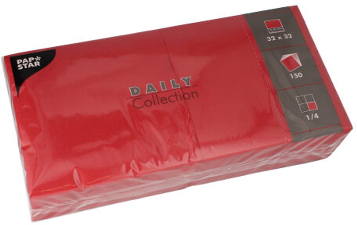 6x 150 Servetten DAILY Collection 1/4 vouw 32 cm x 32 cm bordeaux