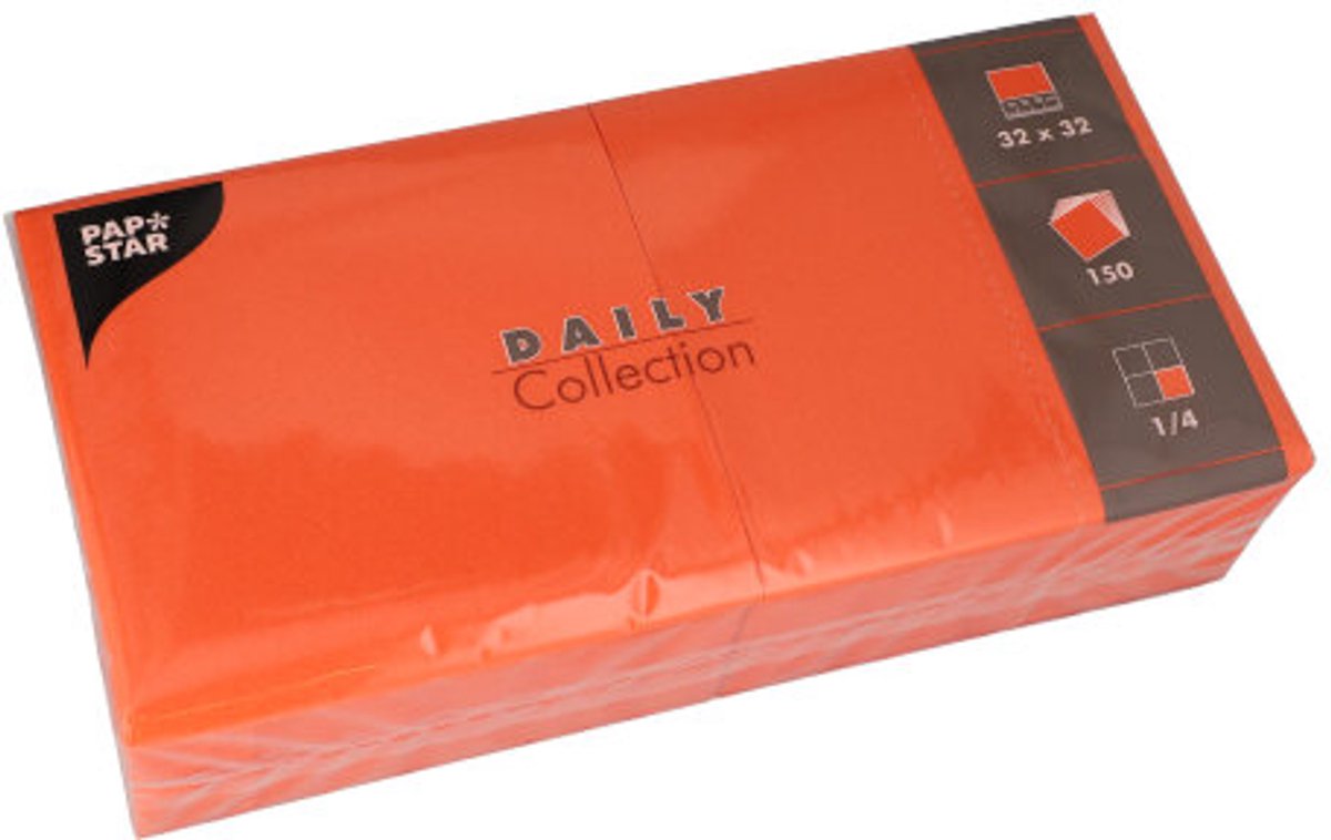 6x 150 Servetten DAILY Collection 1/4 vouw 32 cm x 32 cm nectarine