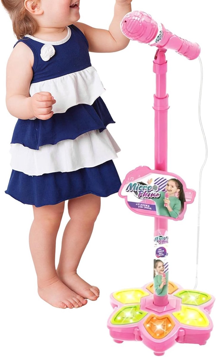 Kindermicrofoon met standaard - Speelgoed microfoon - Optreden en plezier - Kleurrijke LED verlichting - 9937 cm hoogte