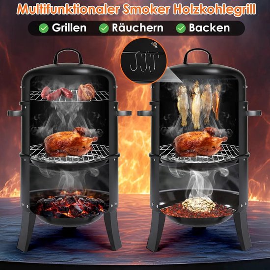 Seth Select Houtskool BBQ, Grill BBQ, Smoker BBQ, BBQ Smoker Grill met Handgrepen, 3-in-1 houtskool BBQ, Zwart van Merkloos — afbeelding 3