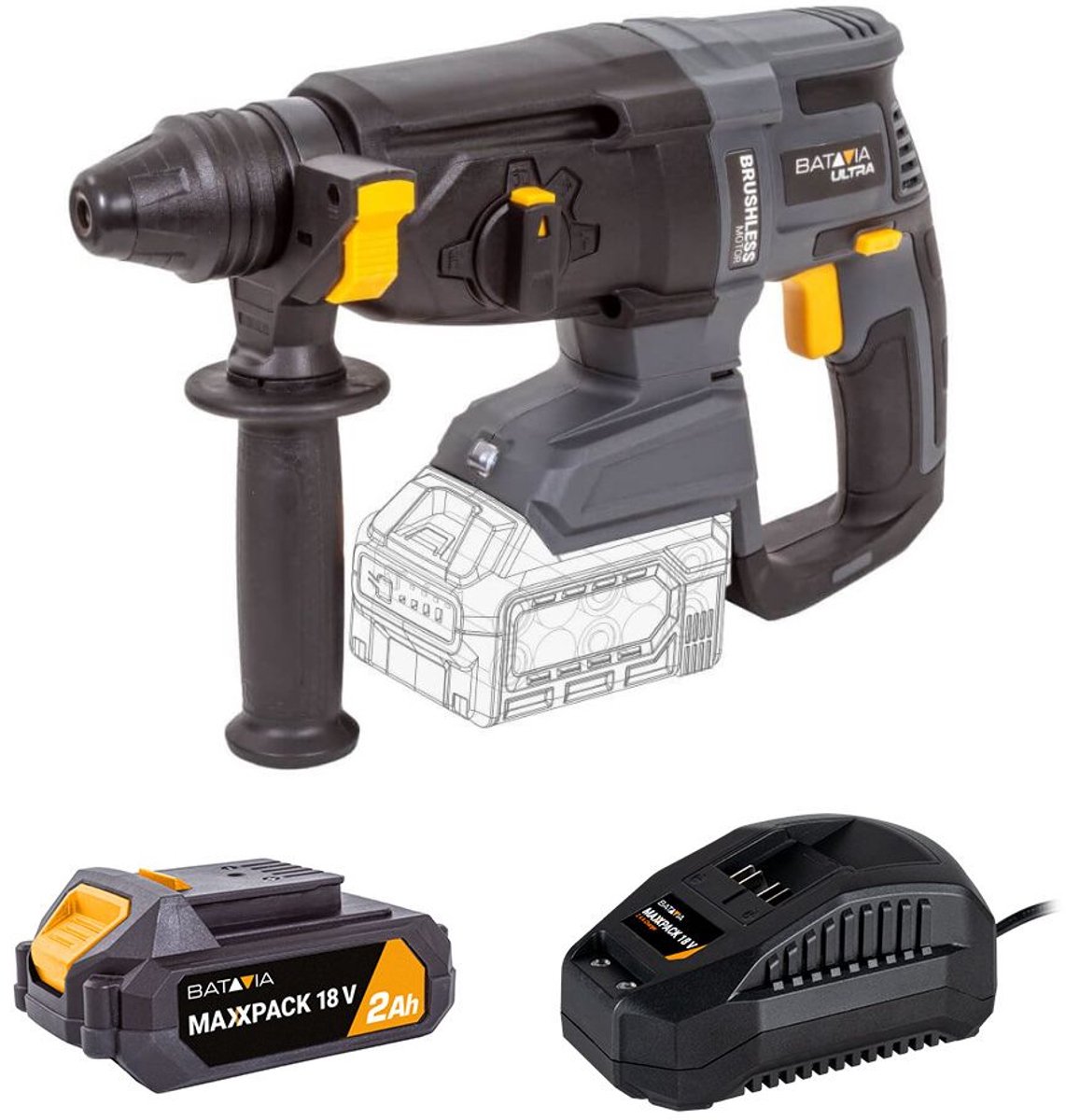 Batavia 18V Brushless Accu SDS+ Boorhamer Incl. 2.0Ah Accu & Lader