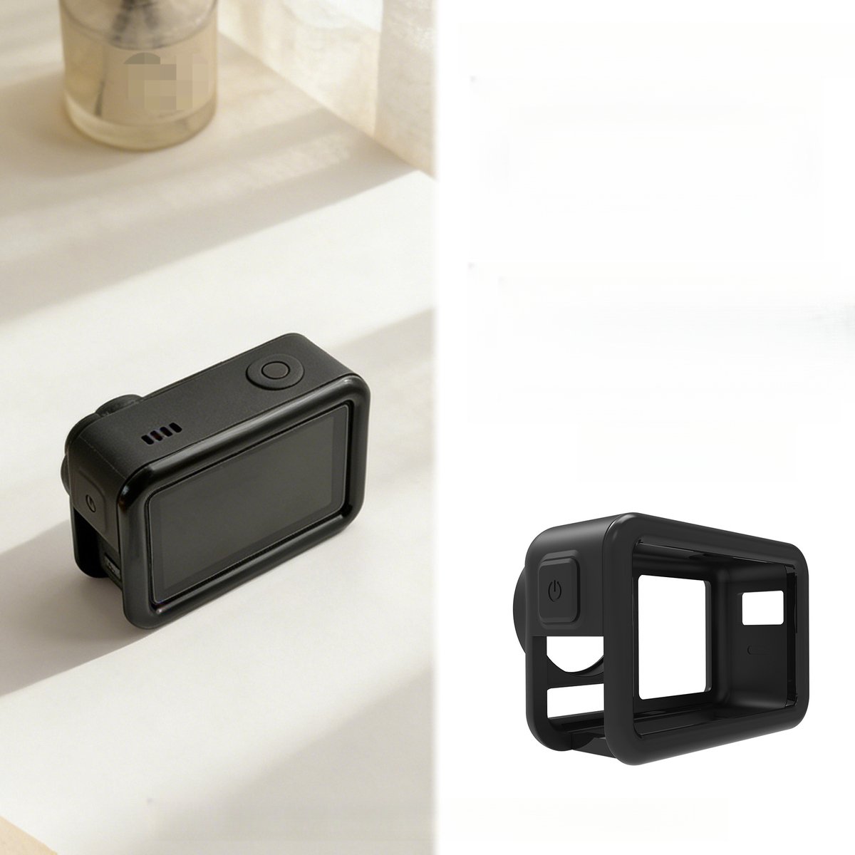Geschikt voor DJI Action5 Pro beschermhoes, uitbreidingsframe voor sportcamera, beschermhoes, accessoires, waterdichte behuizing, duikbehuizing, beschermhoes, afneembaar ontwerp, ventilatieopeningen, schokbestendig (zwart)