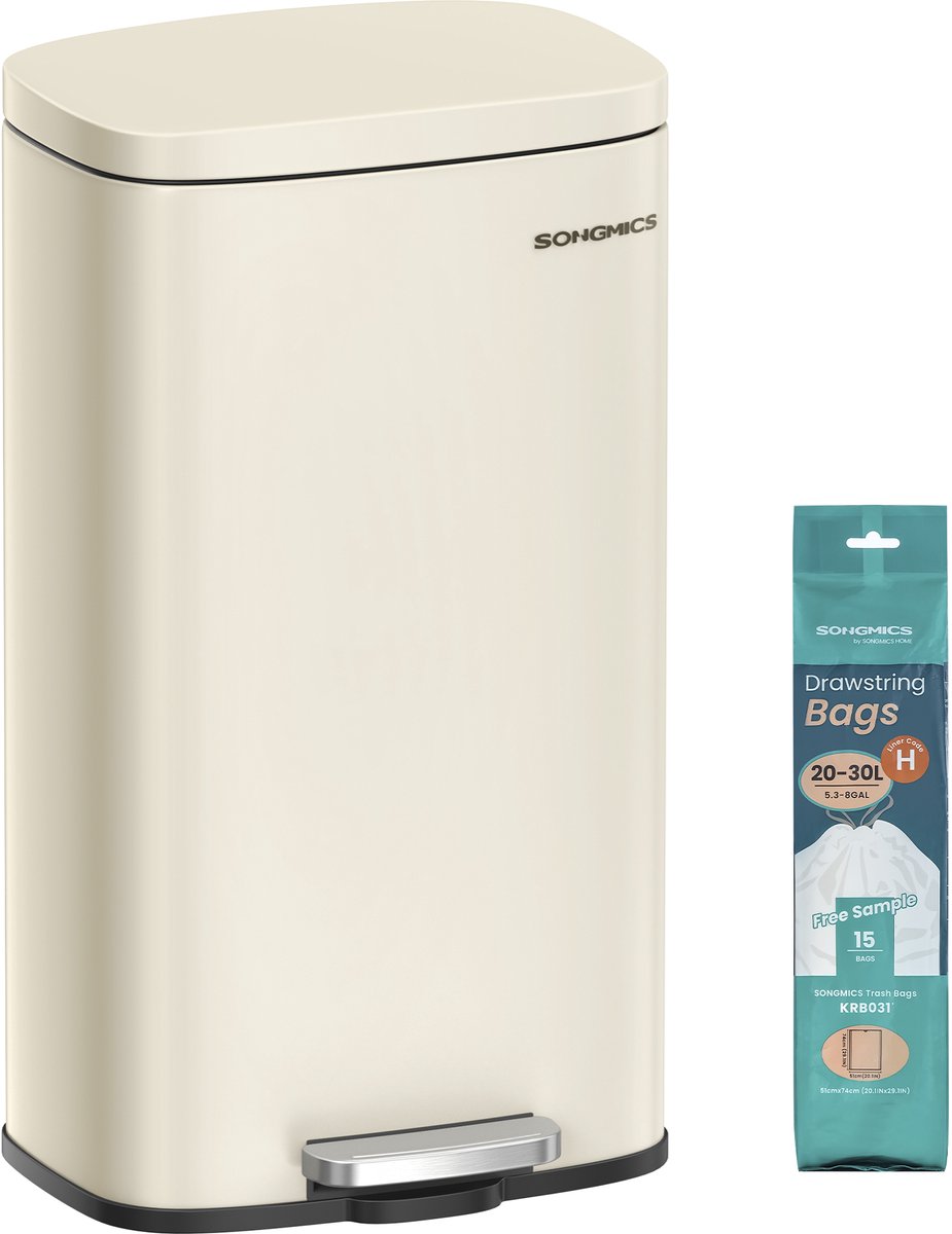 SONGMICS LTB03A02 - Keuken Prullenbak - pedaalemmer met Softclose Deksel - Uitneembare Binnenemmer