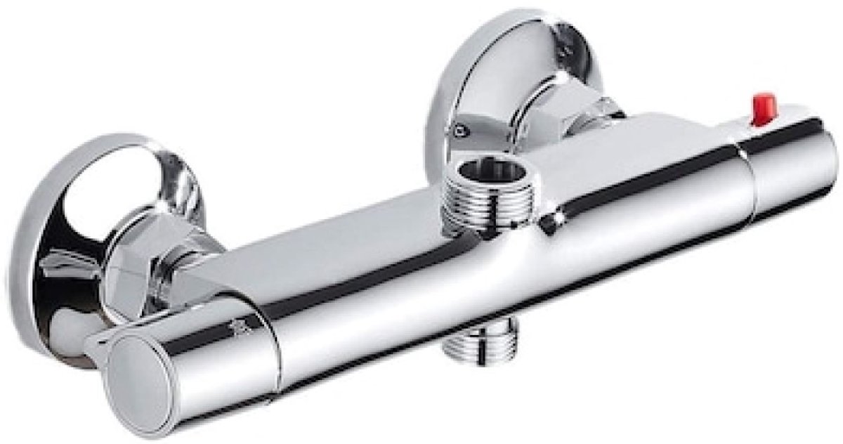 carmdering - Thermostatische Douchekraan - Wandmengkraan - Ronde Douchekolom - Veiligheidsknop - Hogere Uitvoer - Messing - Duurzaam Design - Comfortabele Douche - 1 Stuk