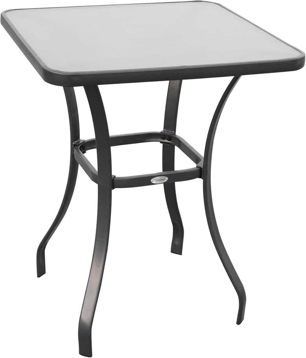Bistro Tafel Vierkant - Buitenmeubel Tuin - Gezellig Buiten Zitten - Gehard Glas Blad - 68x68x84 cm - Grijs
