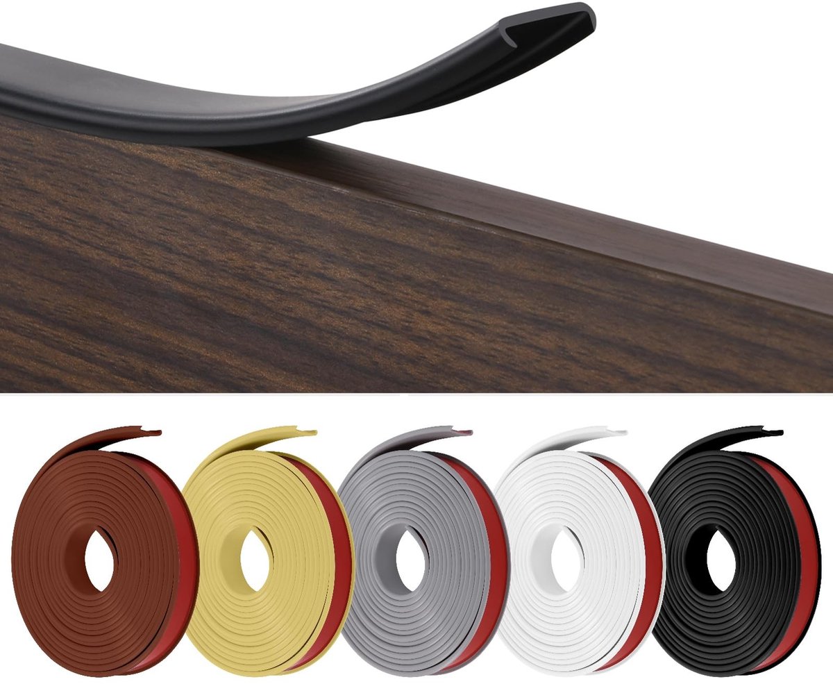 Jhubersproducts - Zelfklevende randbescherming - Flexibel en duurzaam - Zwart - Meubelomranding - Voor keuken en badkamer - 5 m x 12 mm