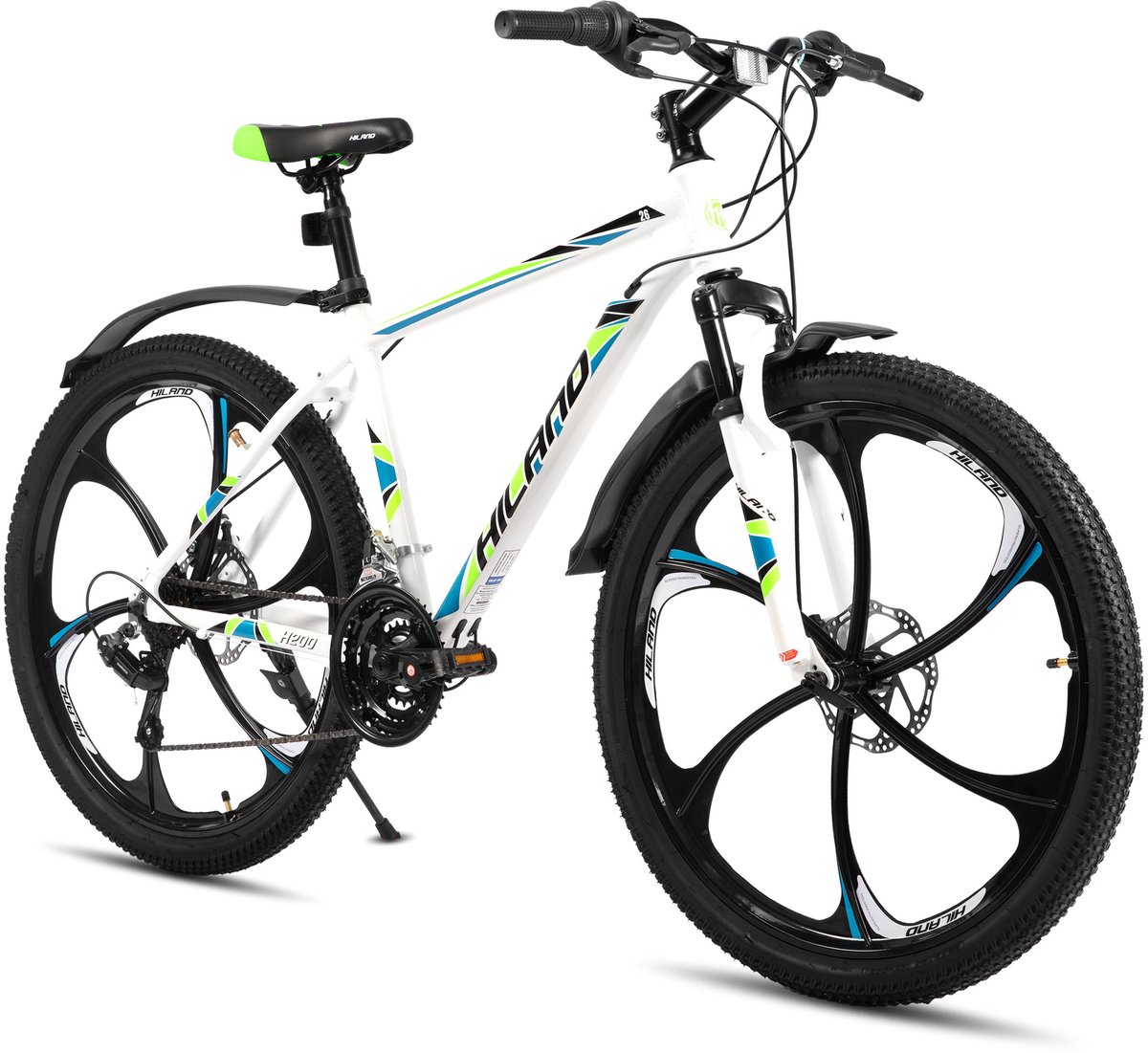 HILAND Mountainbike 26 inch - MTB met 3/6-Spaaks Stervelgen - 18 Versnellingen - Lichtgewicht Aluminium Frame - Dubbele Schijfremmen - Unisex