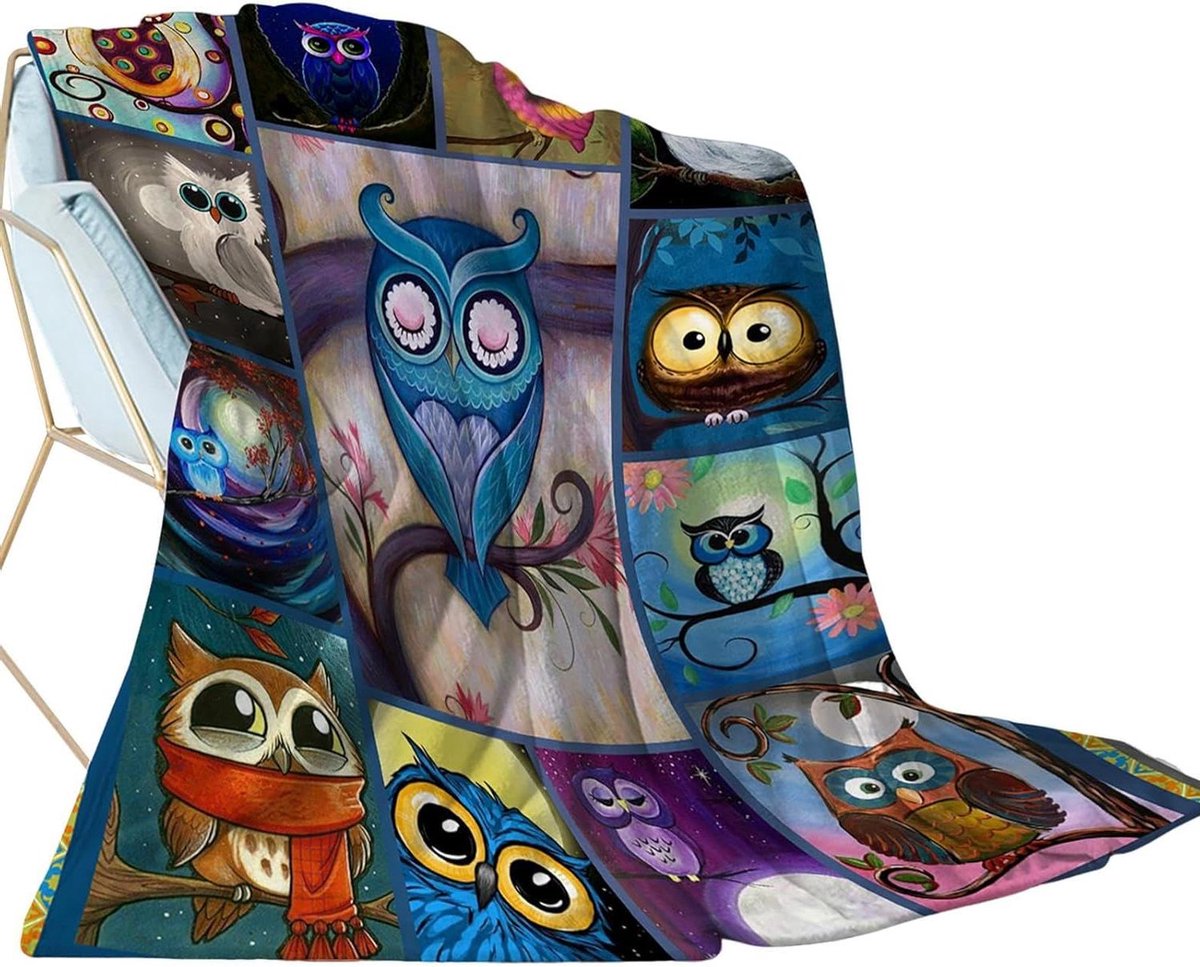 Uil Deken - Plaid Pluche - Ontspannen Thuis - Zachte Flanel - 150x200 cm - Multicolor