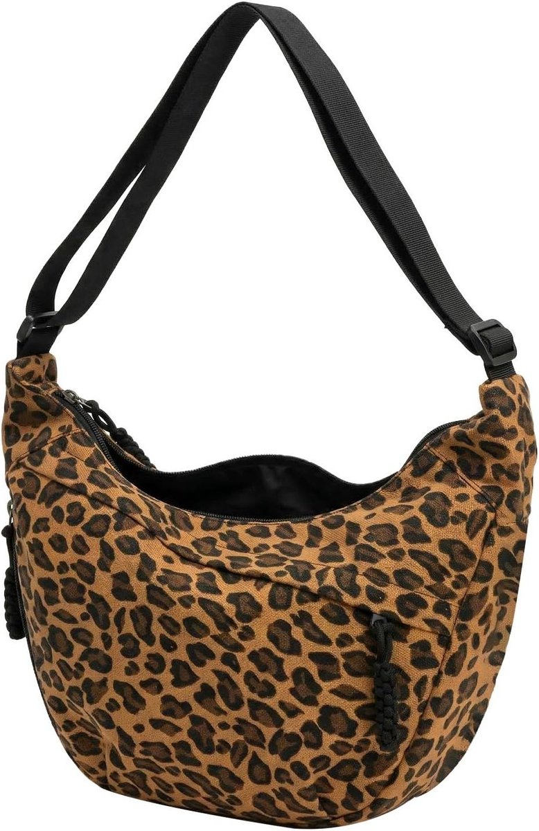 Schoudertas Dames - Halve Maan Tas - Dagelijks Gebruik - Verstelbare Band - 26 x 21 cm - Léopard