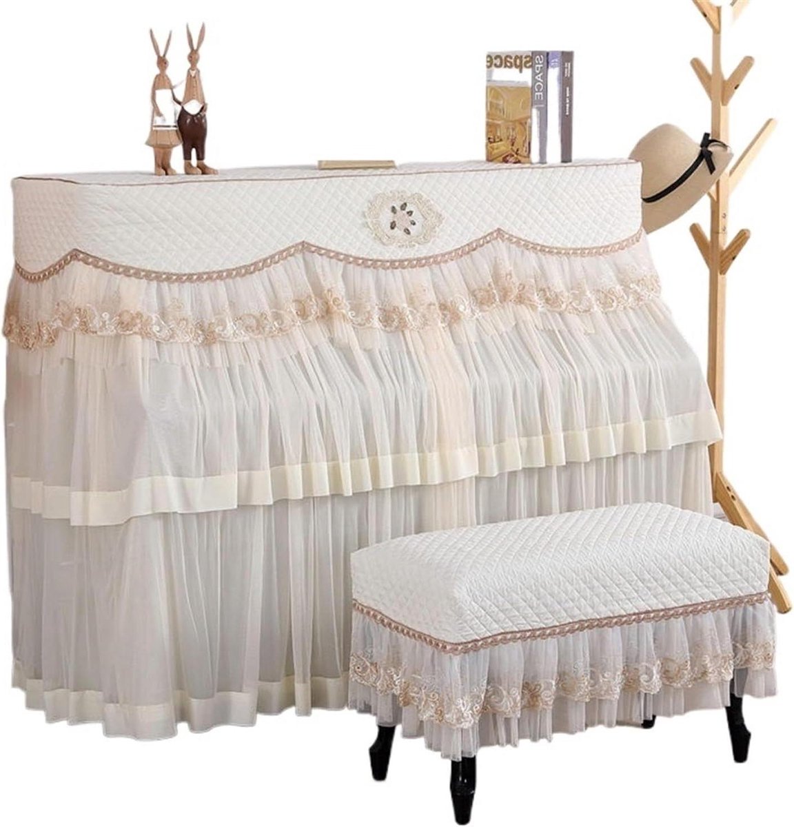 Pianohoes Set - Decoratieve Beschermhoes - Muziek Instrument Beschermen - Bloemen Borduurw